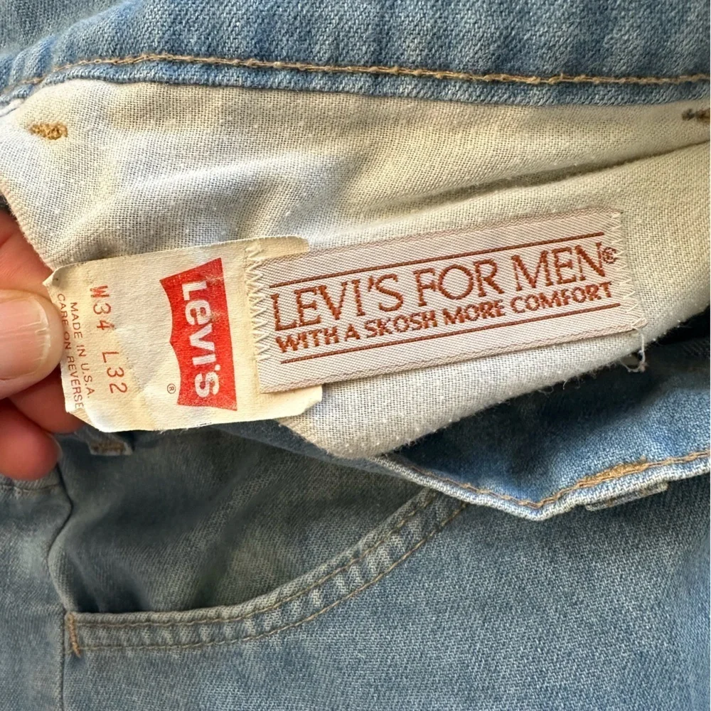 Vintage 1970 Levis 530 Orange Tab Straight Leg Denim Jeans 80s Men's Sz 34 / 32